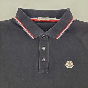 Moncler Polo Shirt Short Sleeve Mens Size LARGE Logo Detail Striped